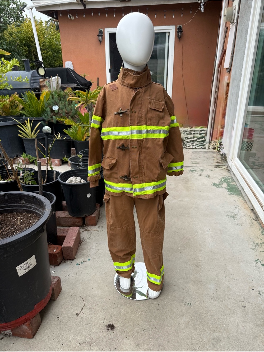 Kids Brown Firefighter Costume with Reflective Striping